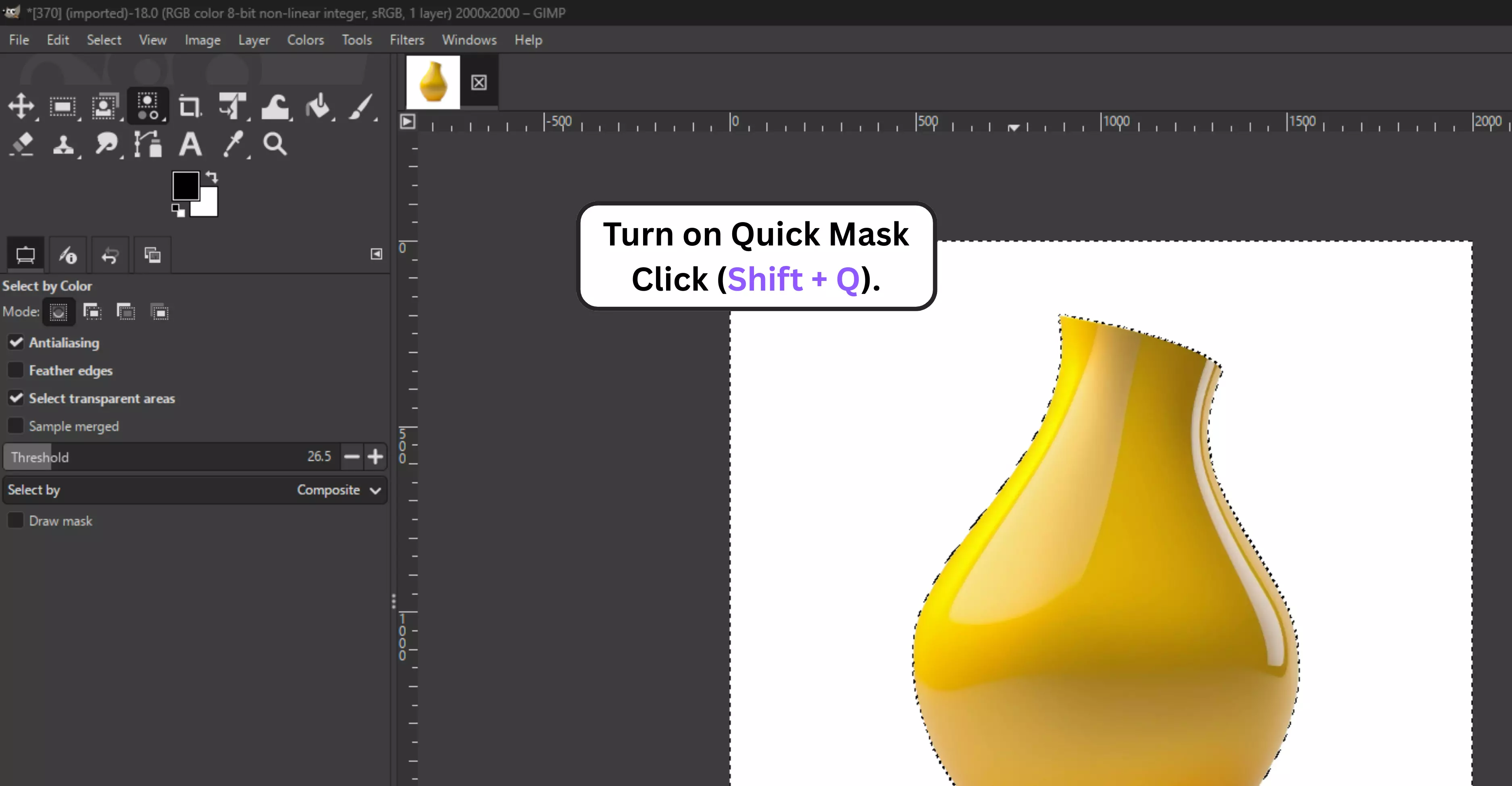 Turn on Quick Mask (Shift + Q)