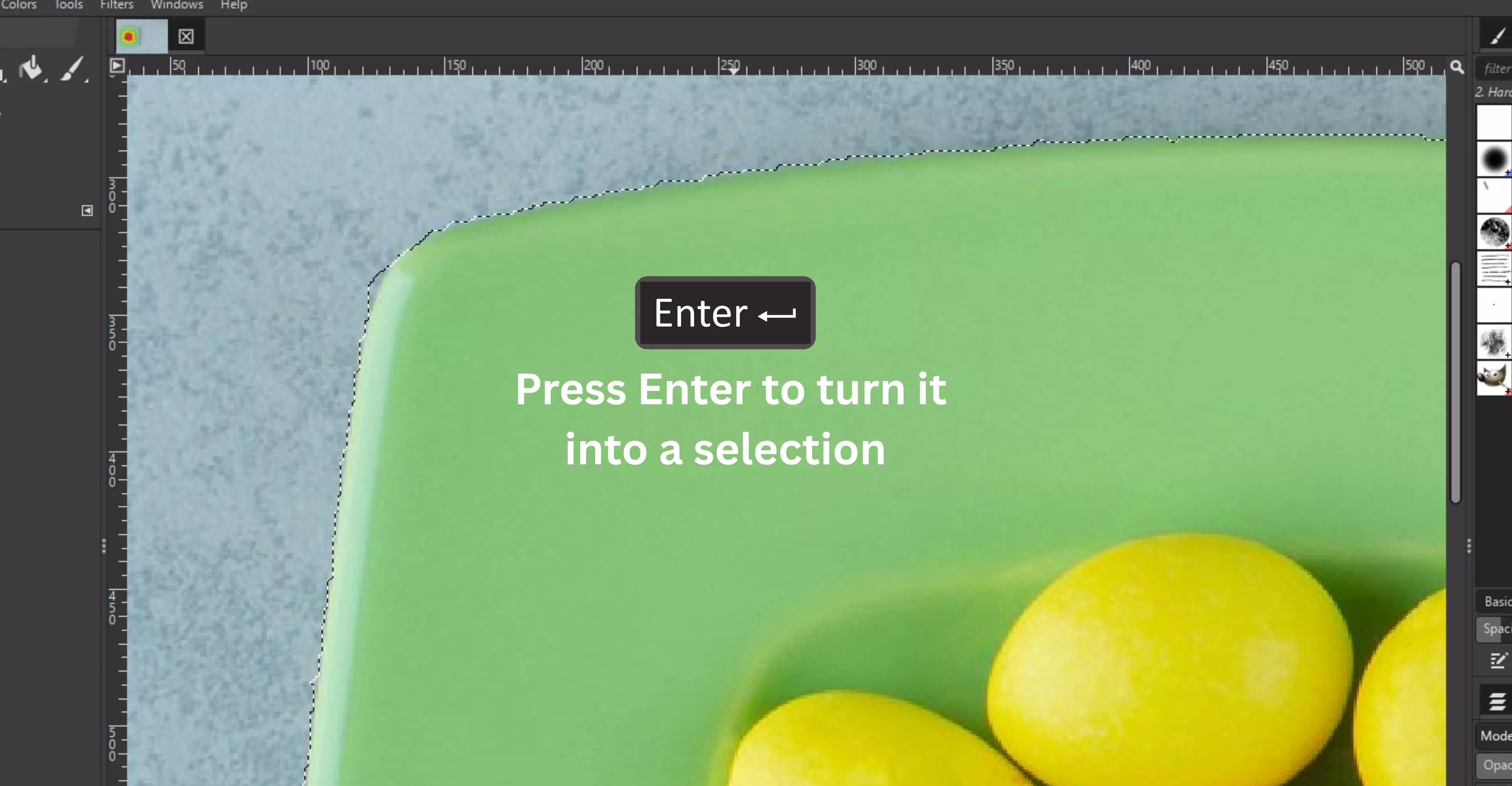 press Enter to turn it into a selection