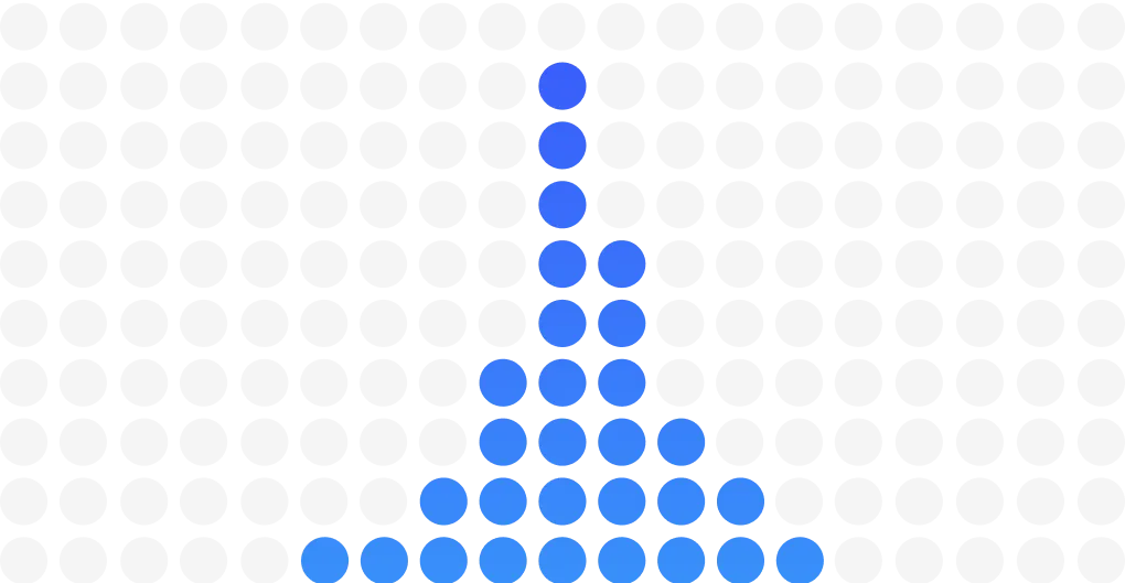 Blue dots arranged in a triangular pyramid shape against a black background.
