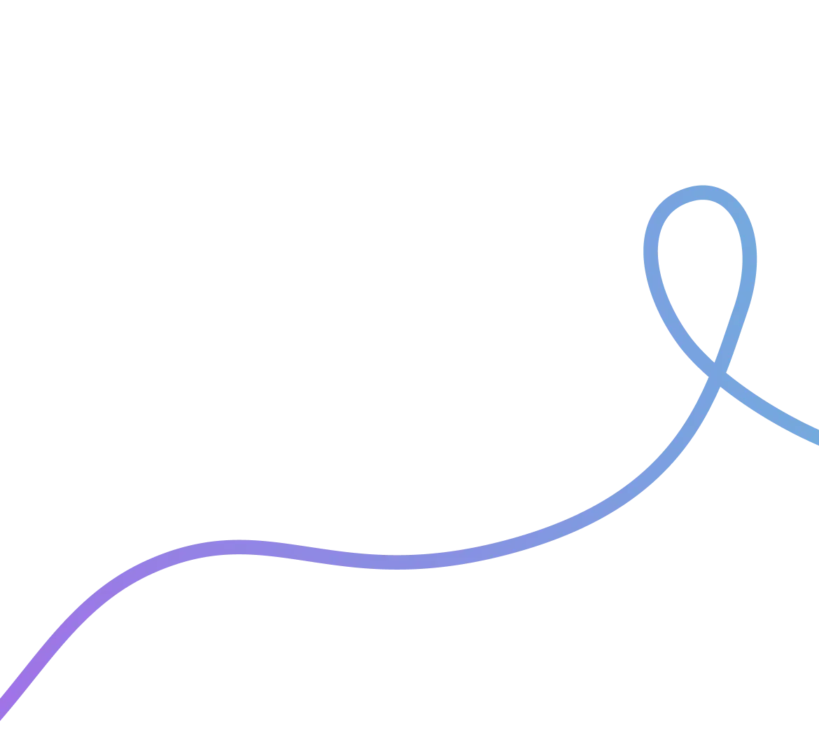 Single curved line transitioning from purple to blue looping against a transparent background.