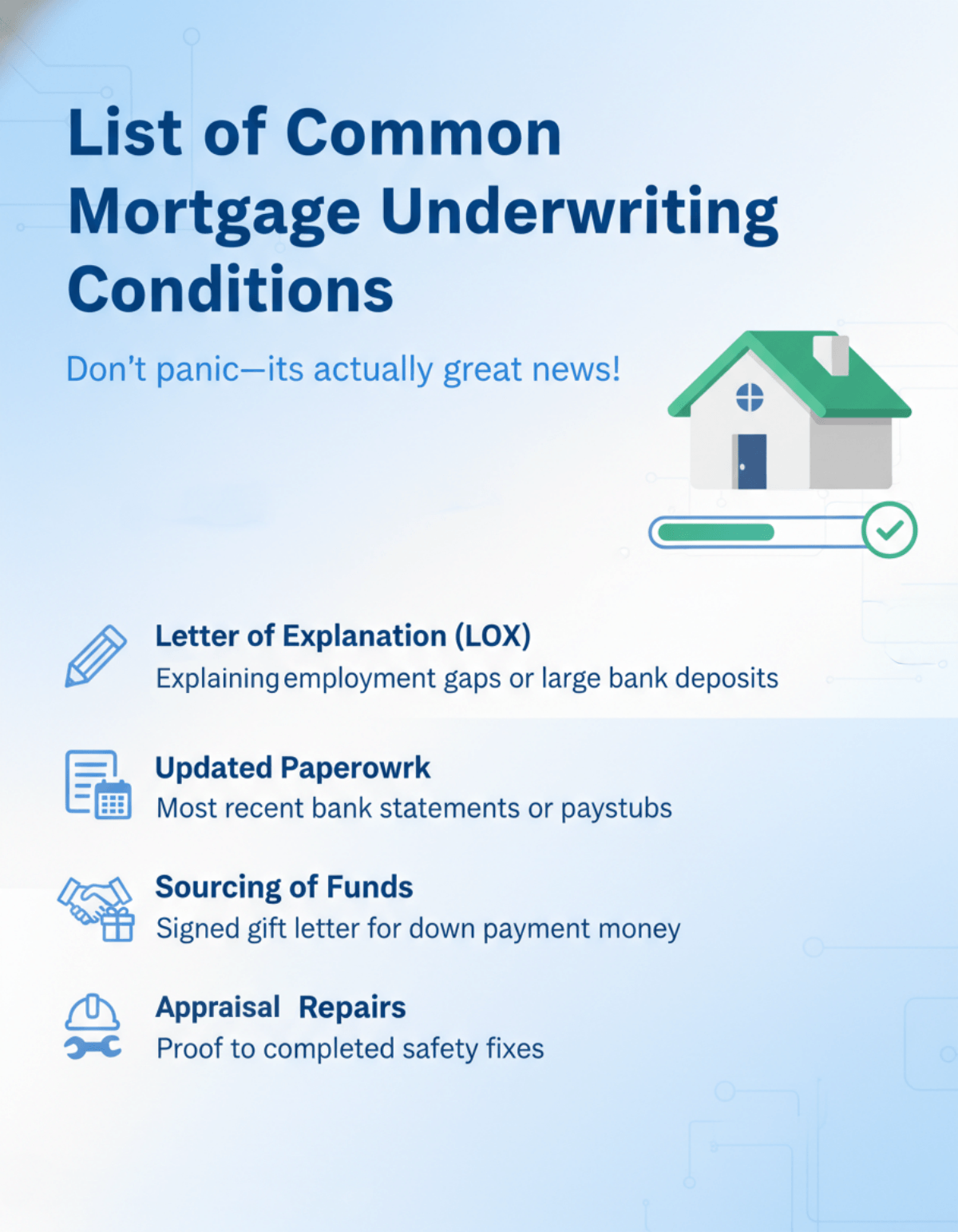 List of Common Mortgage Underwriting Conditions