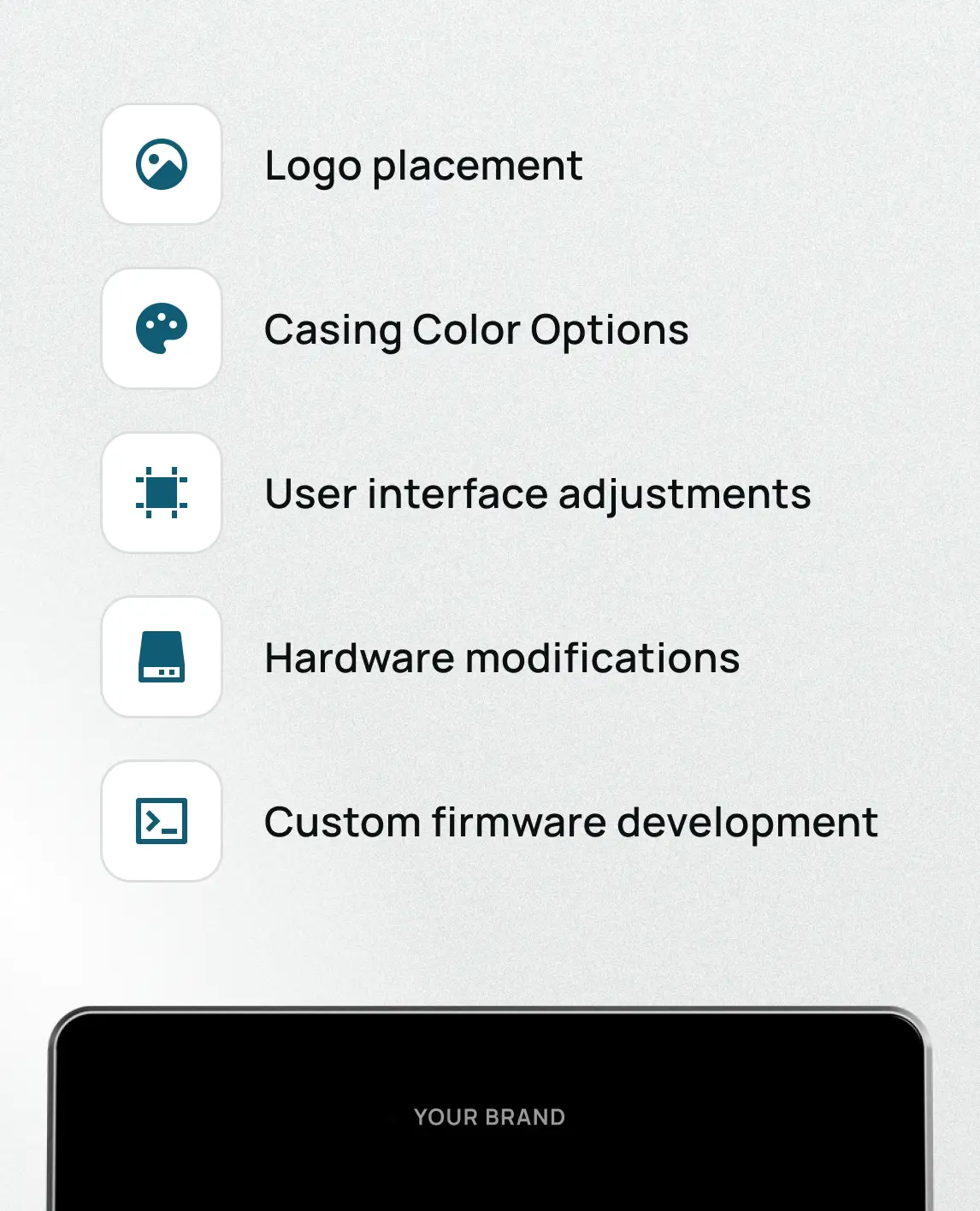 Icons with features showcasing Alledio OEM Room Controller adaptability