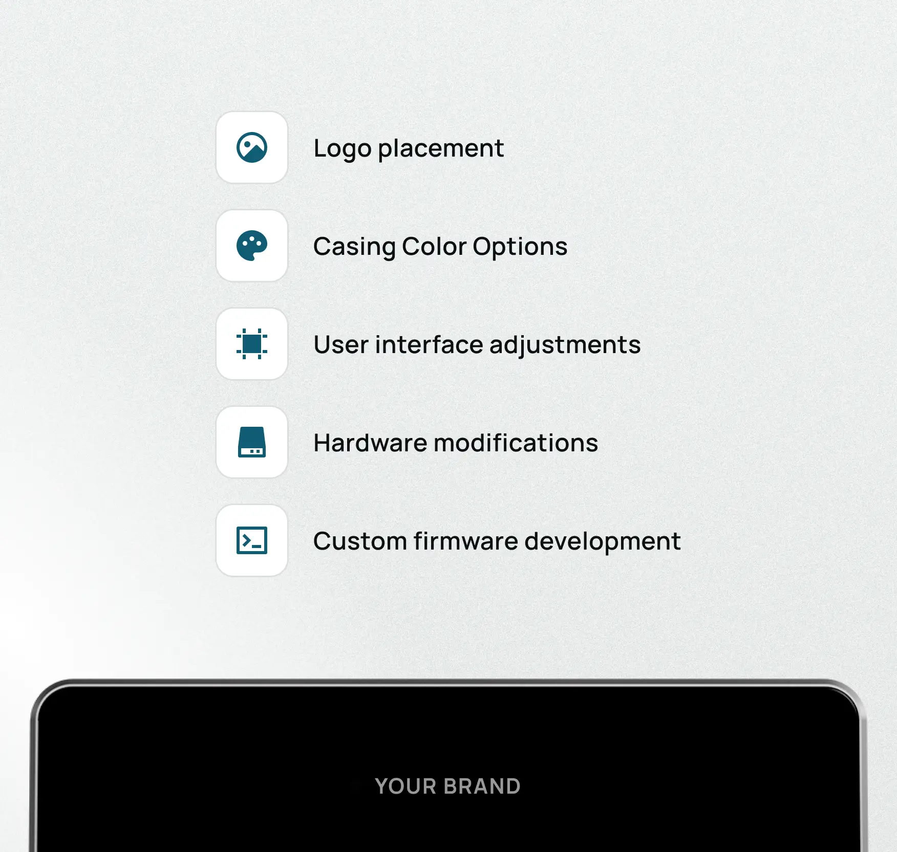 Icons with features showcasing Alledio OEM Room Controller adaptability