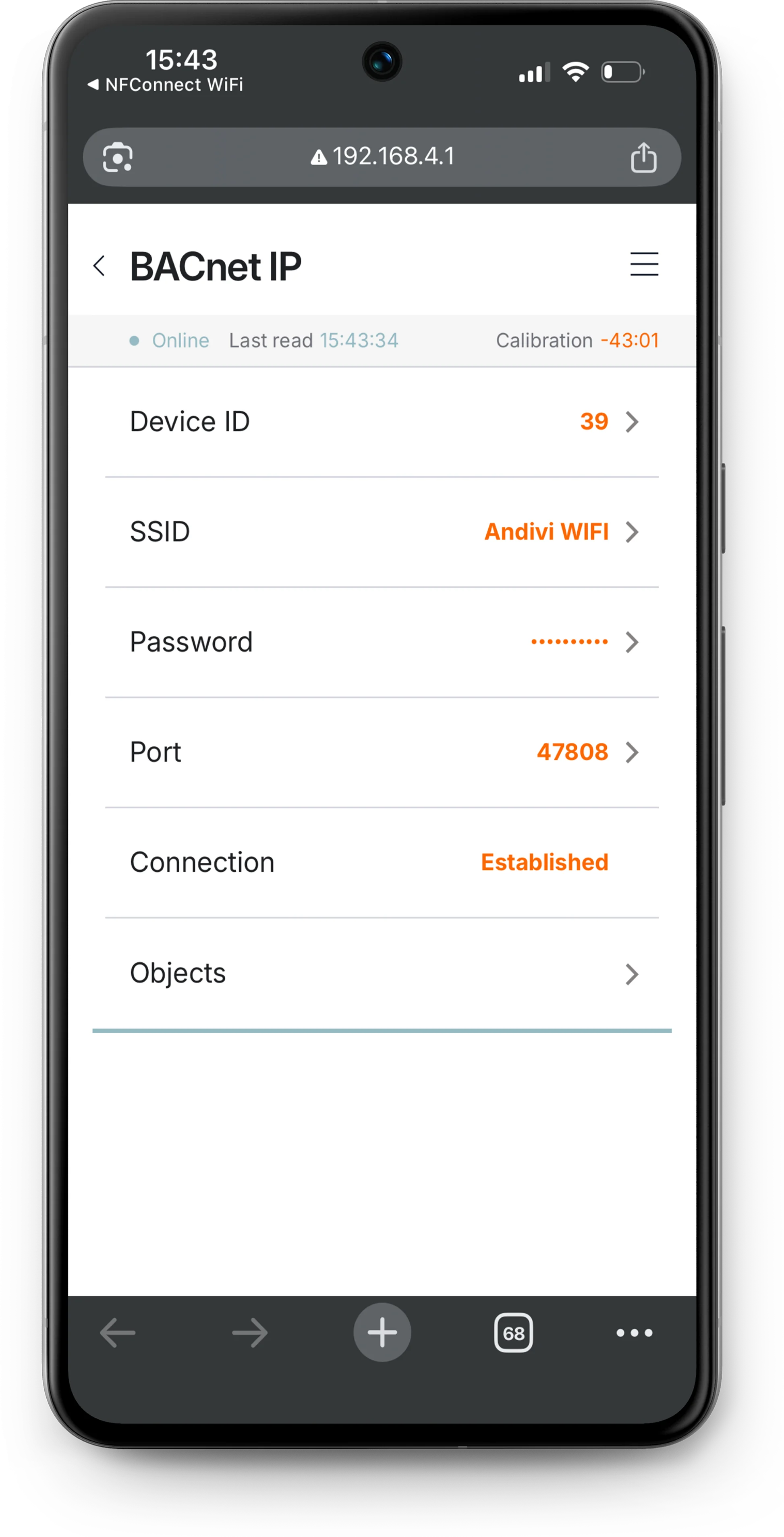 Alledio OEM multi-sensor BACnet IP configuration in the local web app.