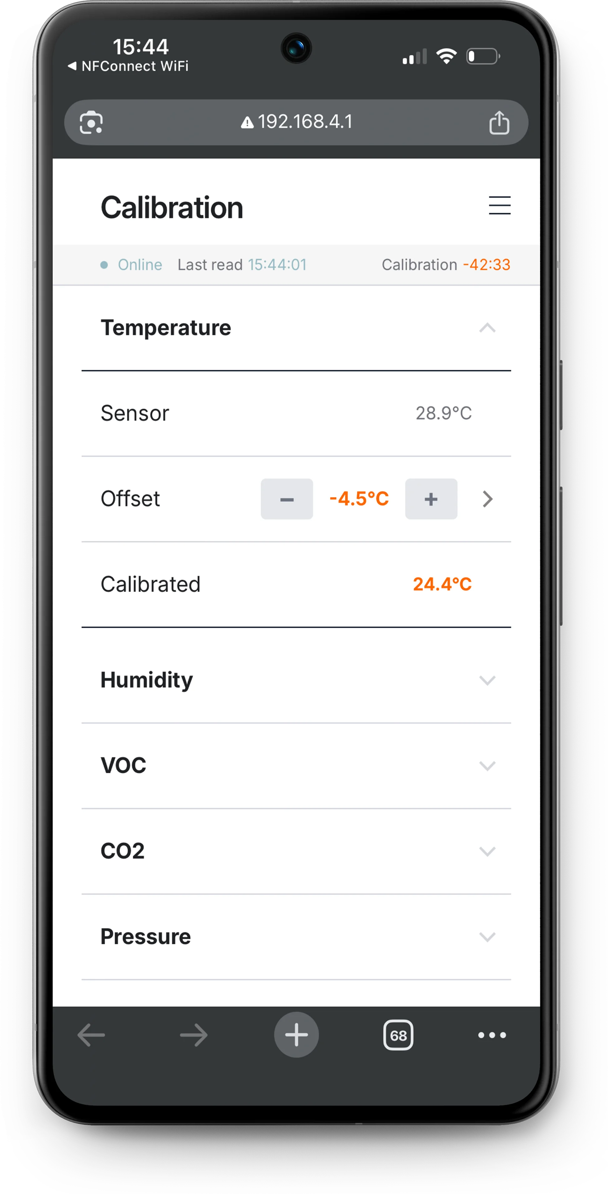 Alledio OEM multi-sensor temperature calibration in the local web app.