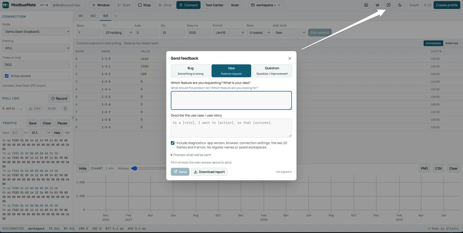 ModbusMate in-app feedback dialog