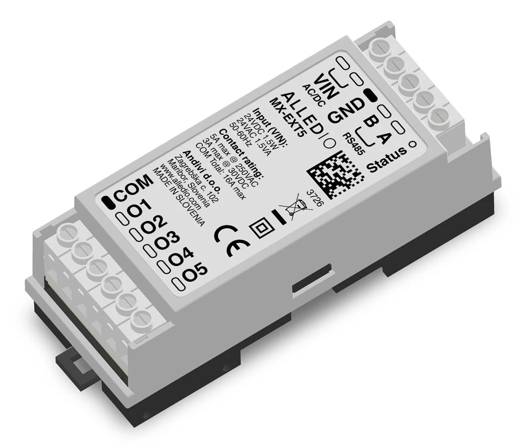 Alledio Relay MX Extender MX-EXT5 DIN-rail Modbus relay module