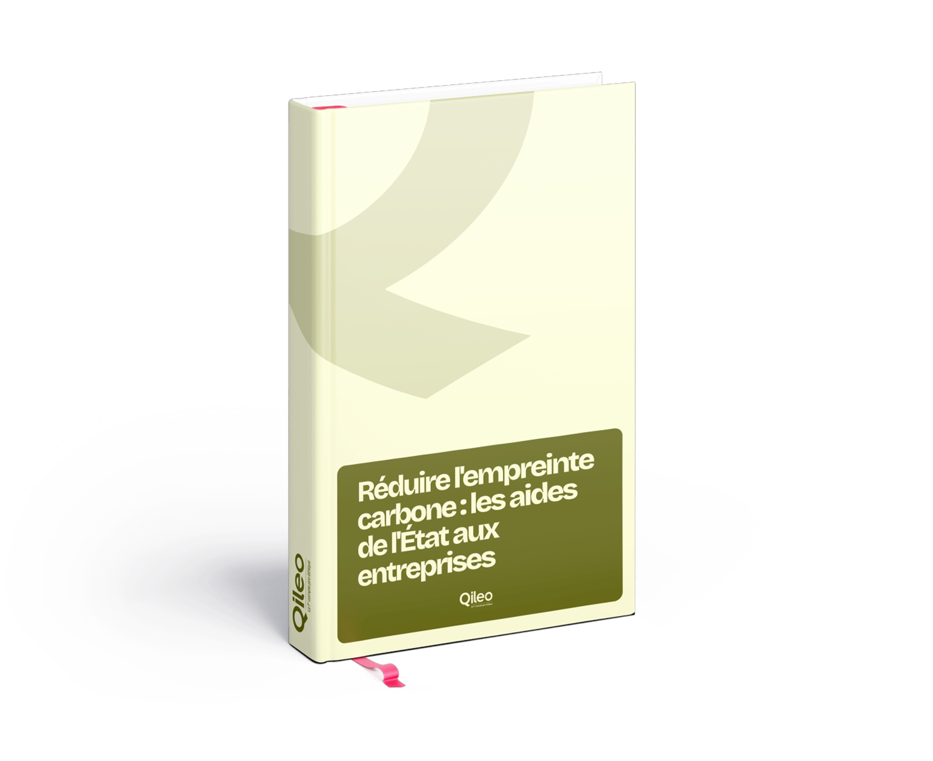 Livre intitulé Réduire l'empreinte carbone : les aides de l'État aux entreprises avec signet rose.