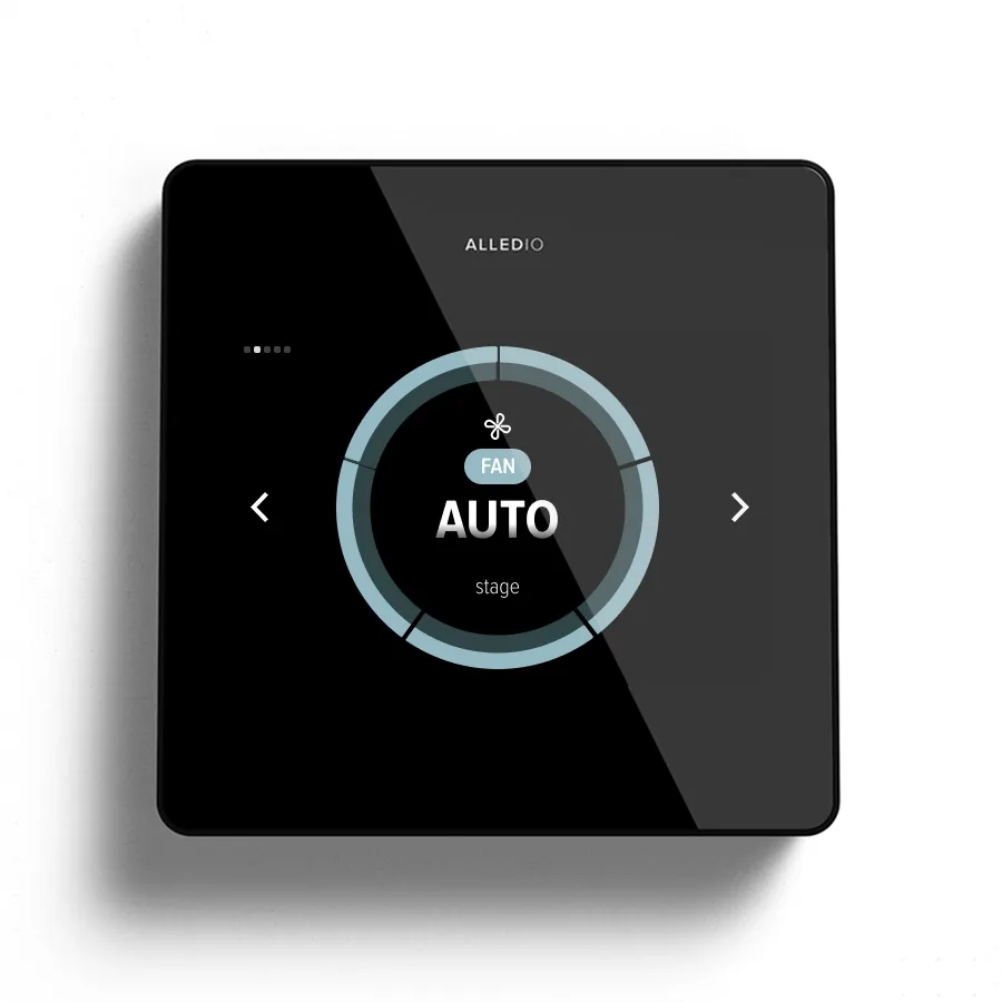 white label FCU thermostat showing fan speed 2 on OEM glass