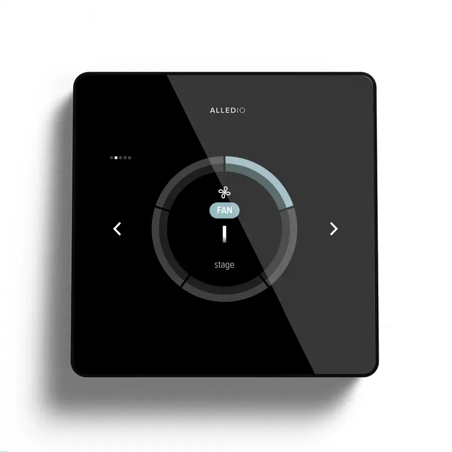 Fan speed 1 selected on the Alledio glass UI
