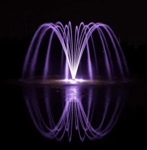 lake fountain lit with static led fountain lights