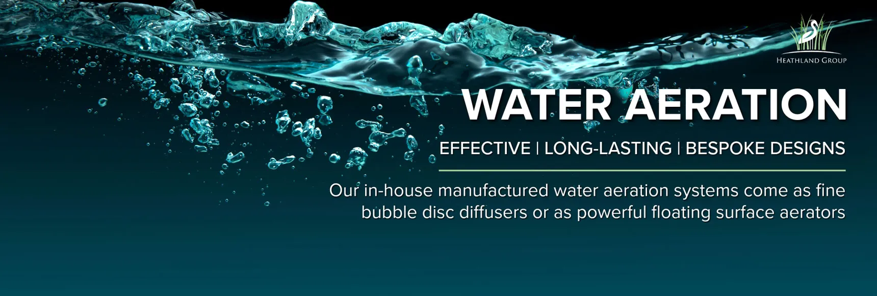 Heathland Group water aeration, fine bubble disc diffuser water aeration, floating surface aeration