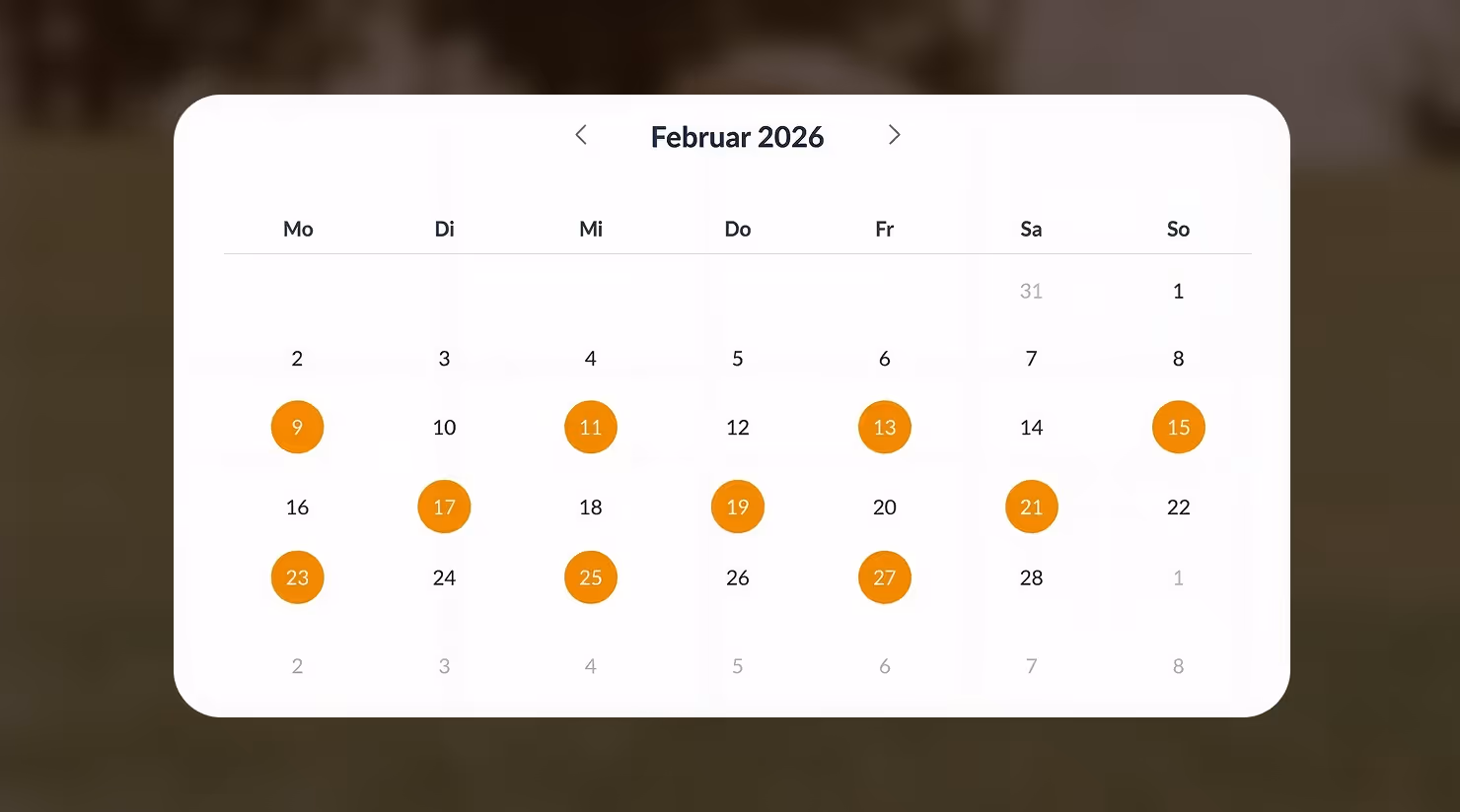 Kalender Februar 2026 mit markierten Challenge-Tagen – 6-Wochen-Challenge Hundetraining.de