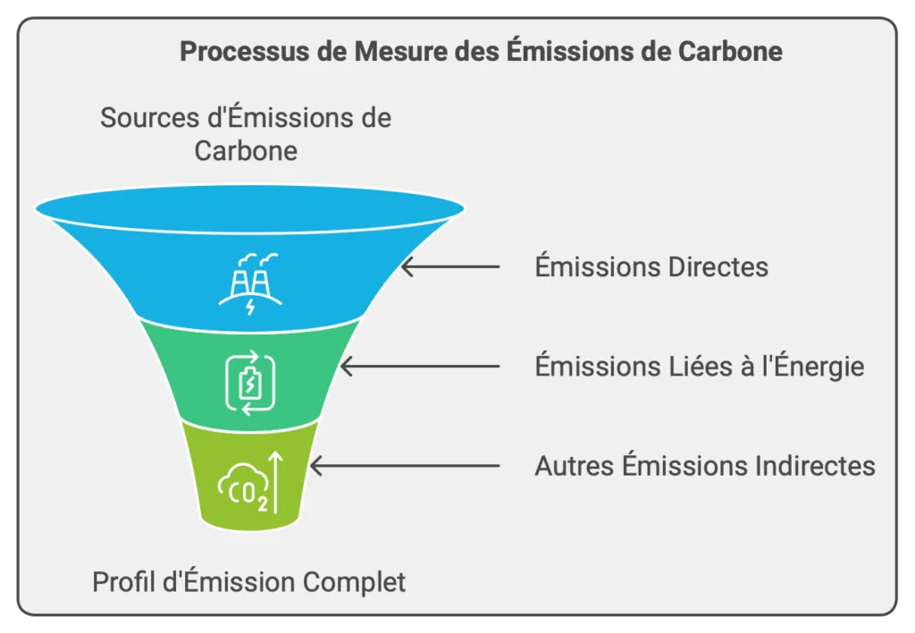 infographie d'une processus de mesure des émissions de carbone