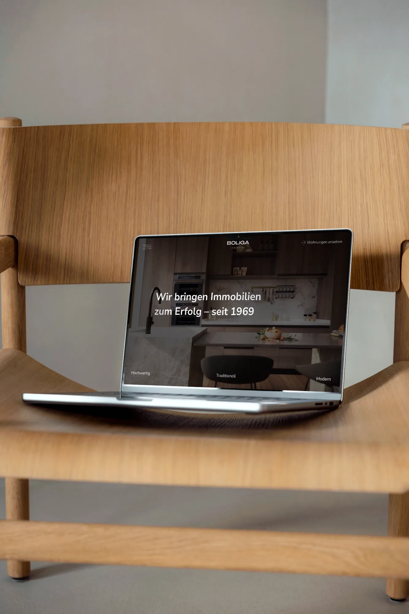 BOLIGA AG – website on a laptop, mockup