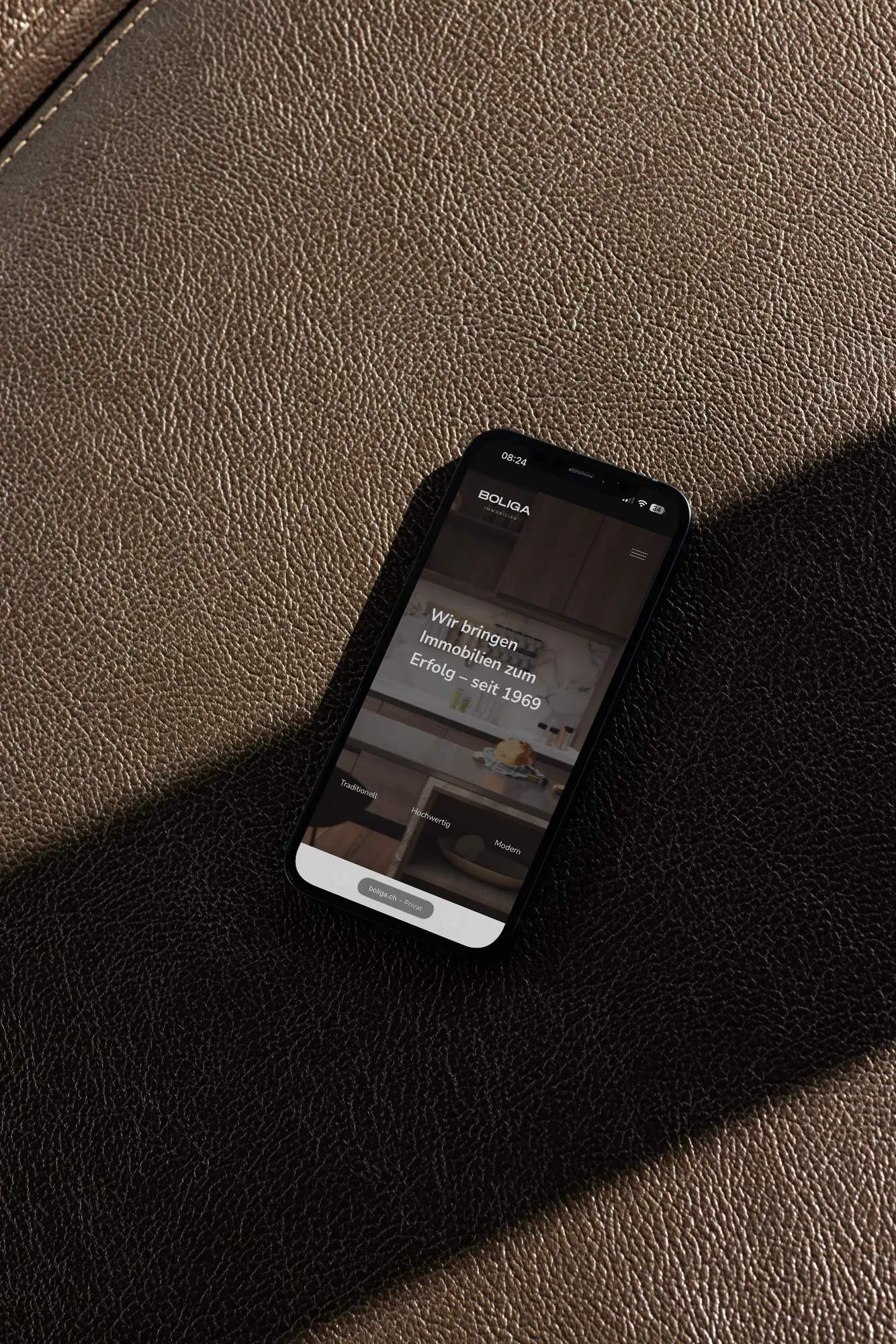 BOLIGA AG – website on a smartphone, mockup