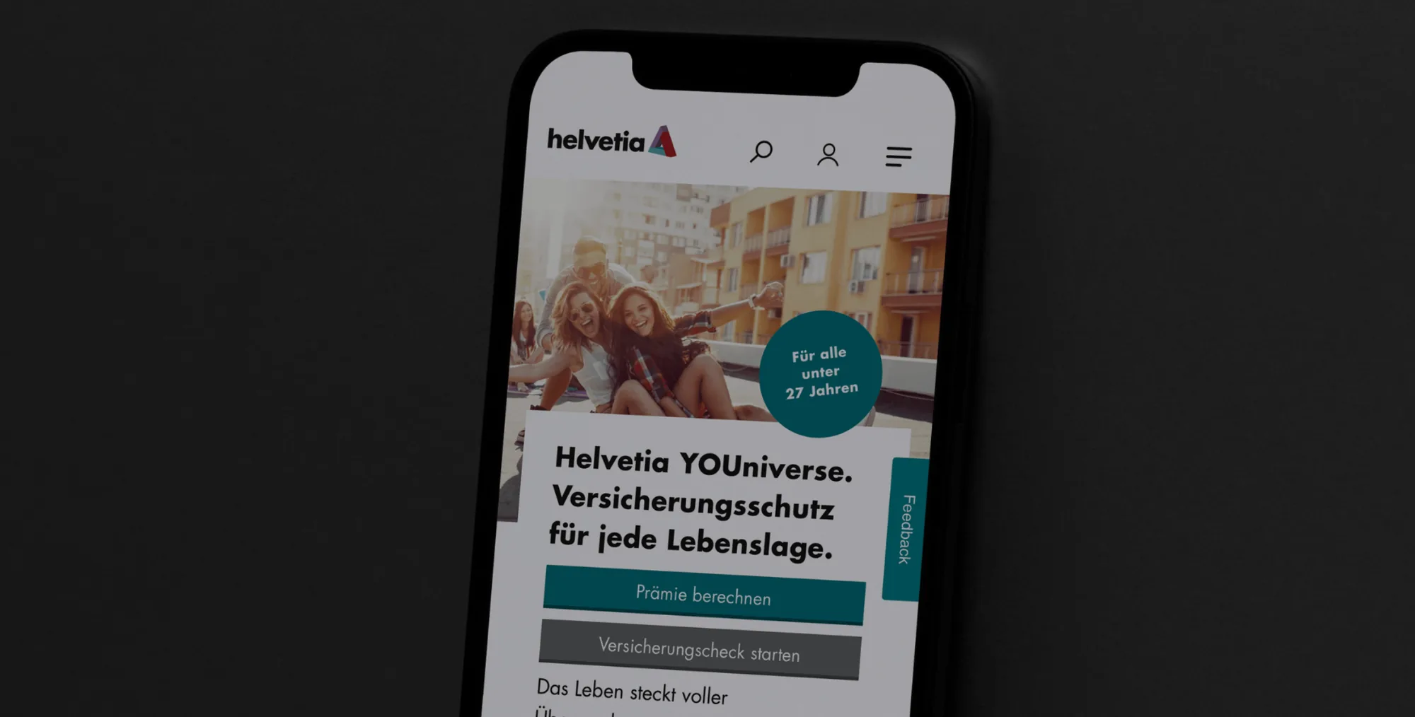Helvetia Insurance – YOUniverse landing page on a smartphone