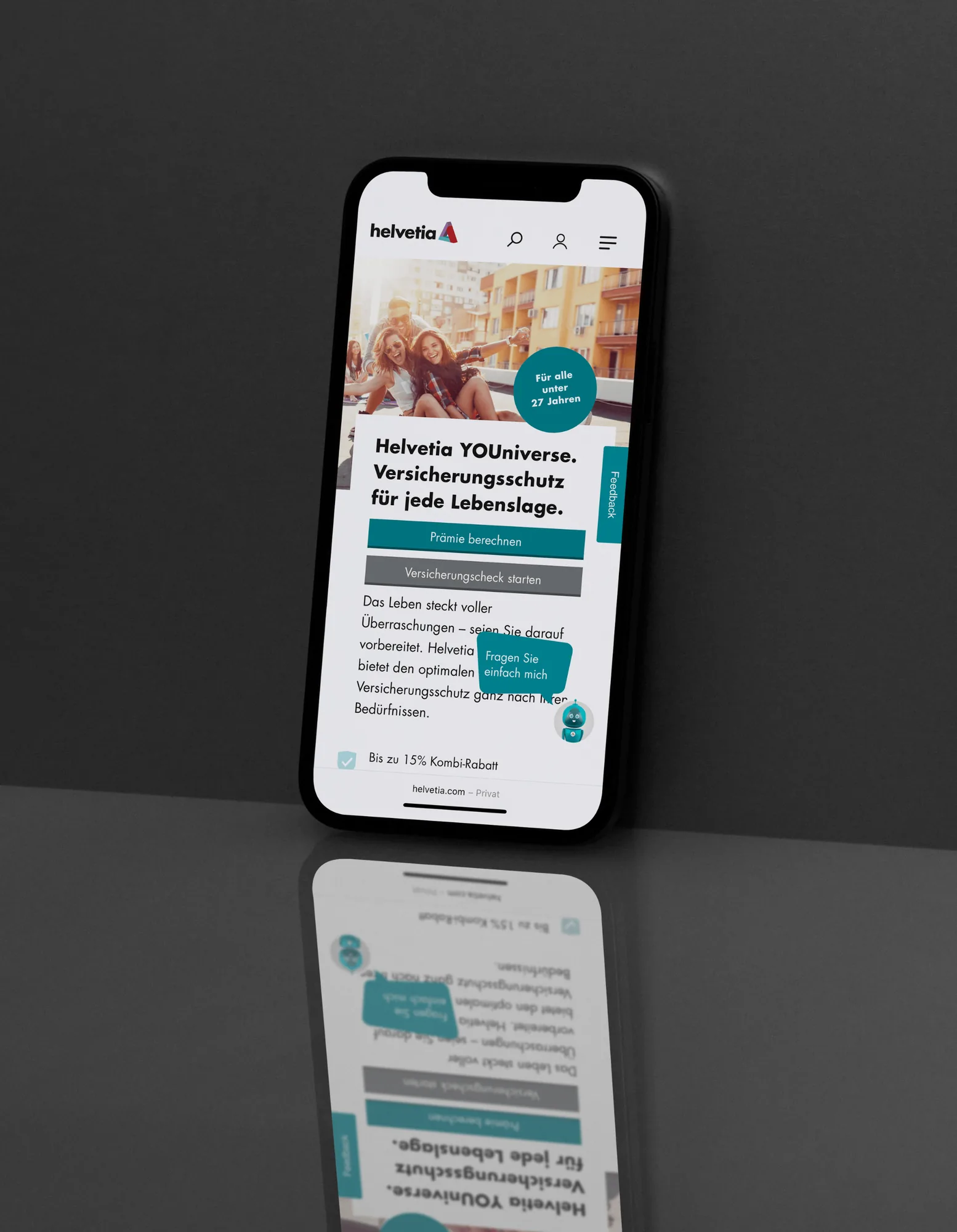 Helvetia Insurance – YOUniverse campaign page shown on a smartphone