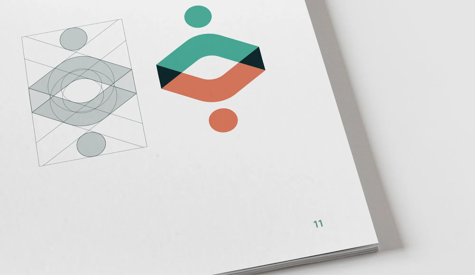 Strategy – brand manual page showing a logo construction grid
