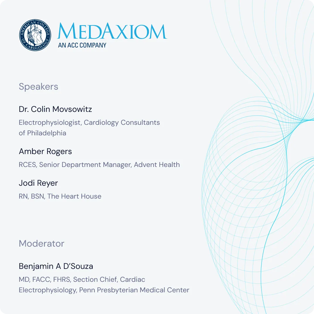 MedAxiom webinar cover with event details and speaker list, including Dr. Colin Movsowitz, Amber Rogers, Jodi Reyer, and moderator Benjamin A. D’Souza.
