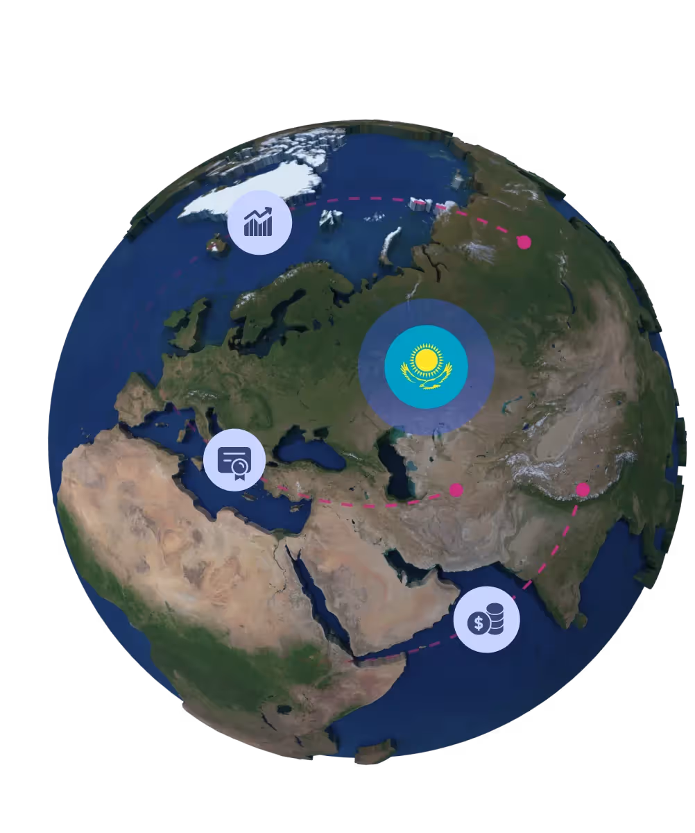 Globe with Kazakhstan flag