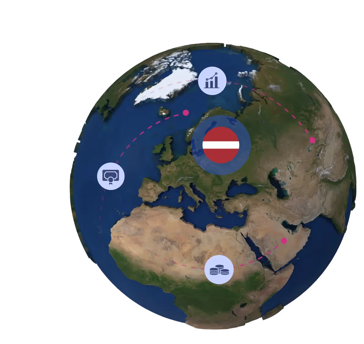 Globe with Latvian flag