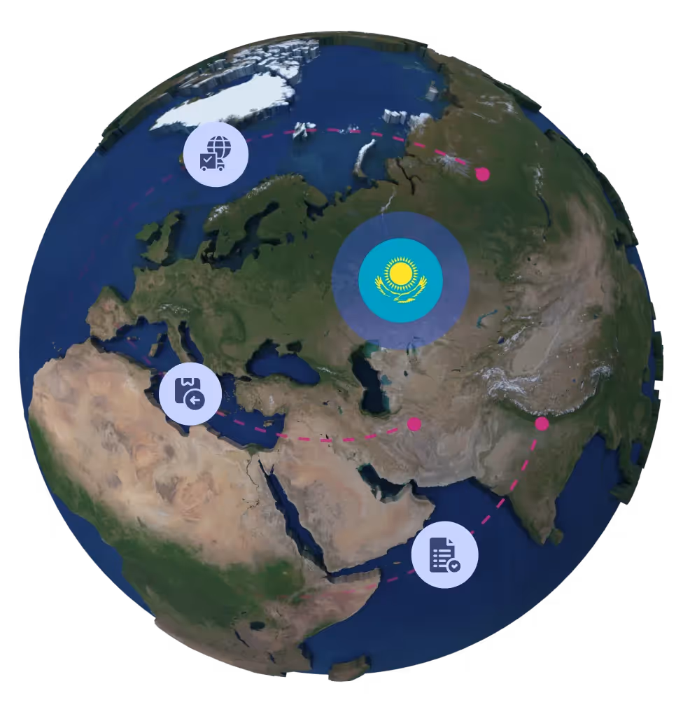 Globe with Kazakhstan flag
