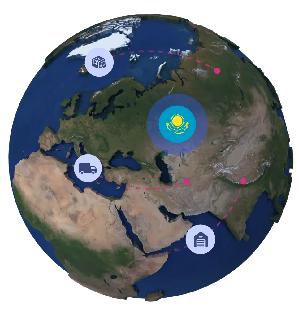 Globe with Kazakhstan flag