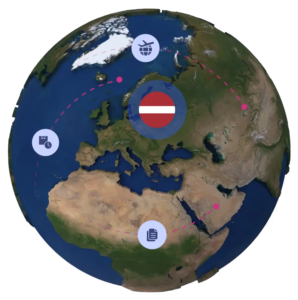 Globe with Latvian flag