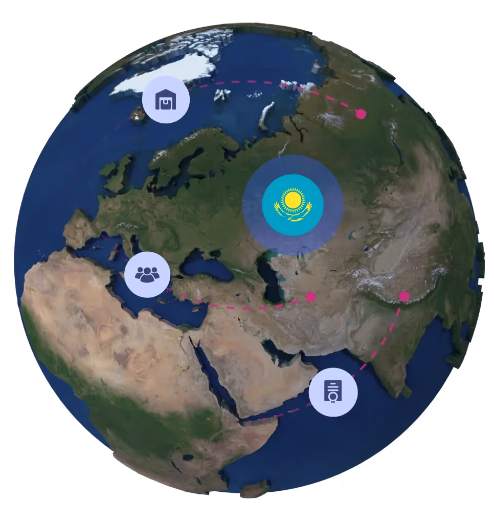 Globe with Kazakhstan flag