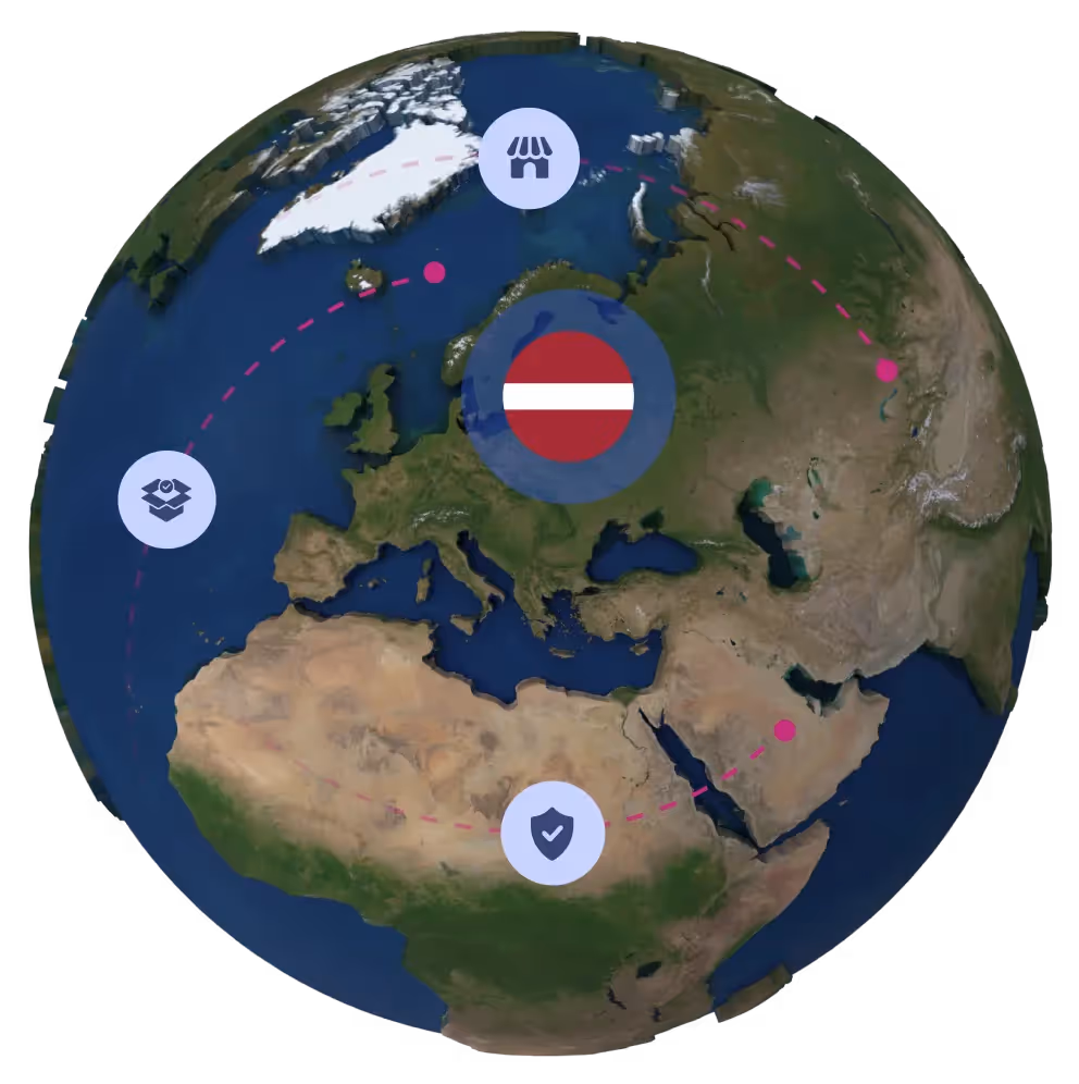 Globe with Latvian flag