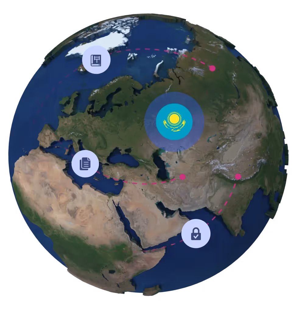 Globe with Kazakhstan flag