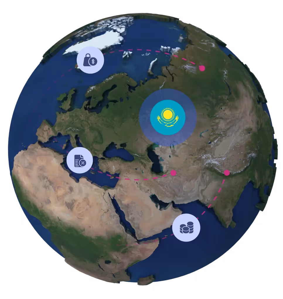 Globe with Kazakhstan flag