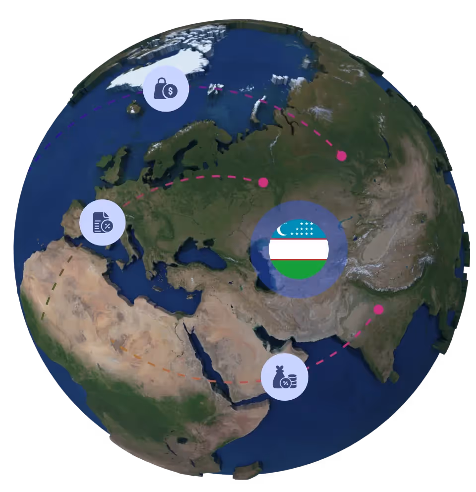 Globe with Uzbekistan flag
