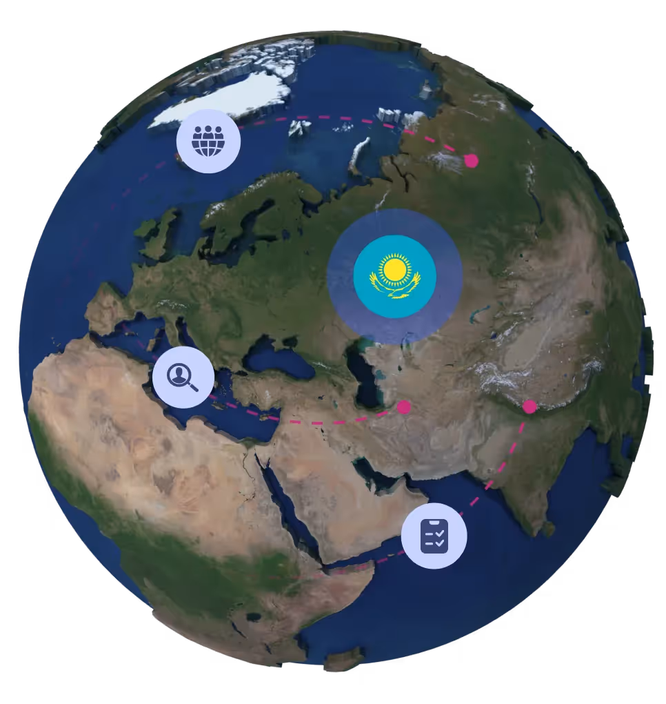 Globe with Kazakhstan flag