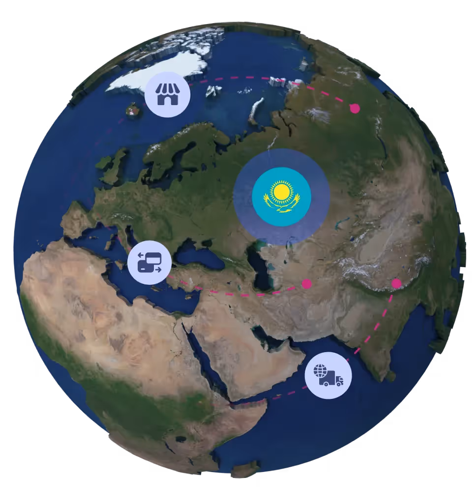 Globe with Kazakhstan flag