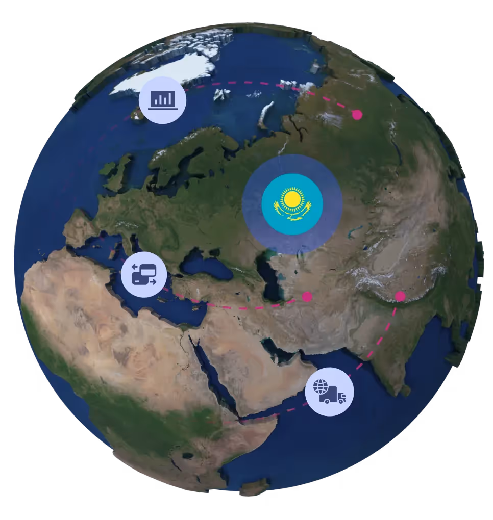 Globe with Kazakhstan flag