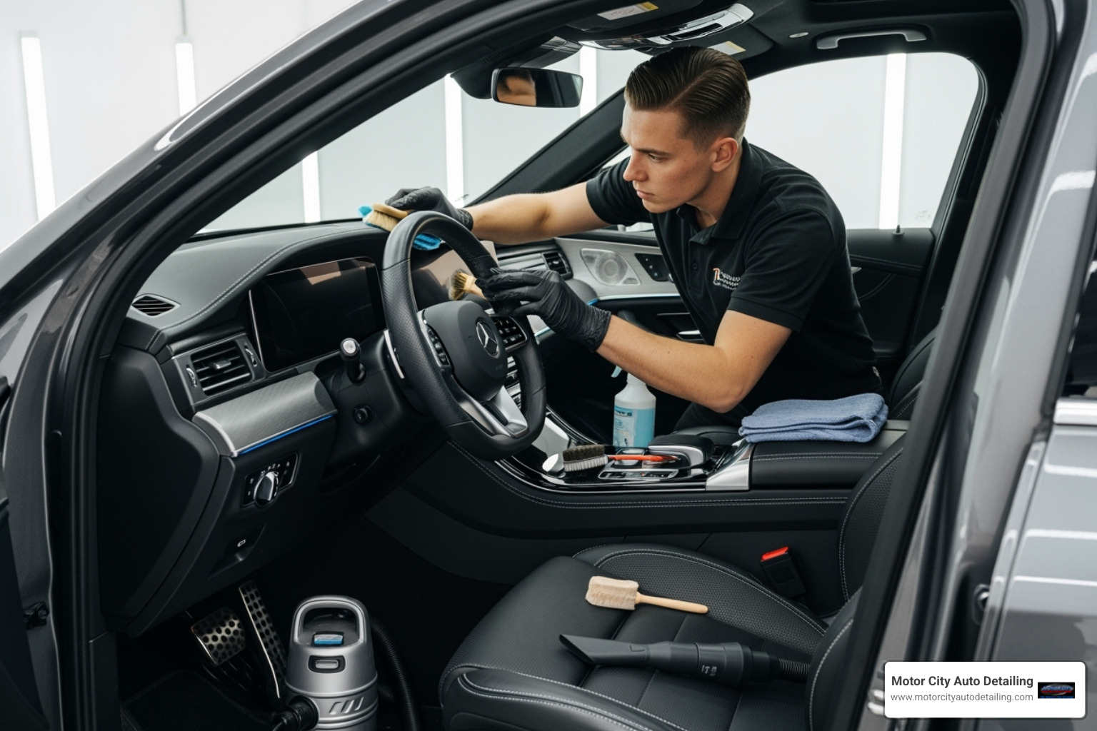 Detailer performing interior cleaning on an SUV in Tempe - car detailing service cost