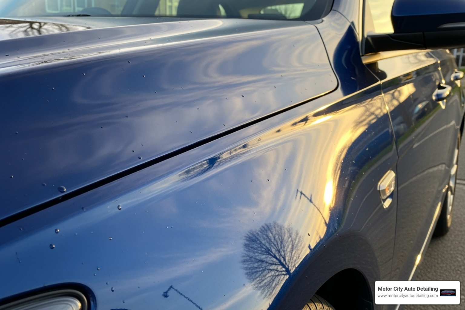 Freshly waxed car exterior with a deep shine - car detailing service cost