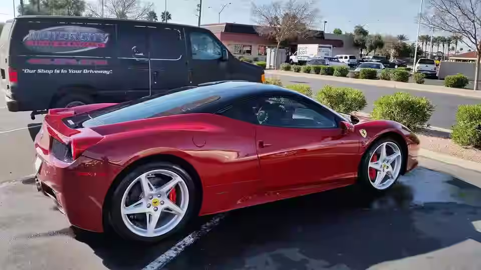 branded mobile detailing van Scottsdale neighborhood driveway - deep interior car cleaning