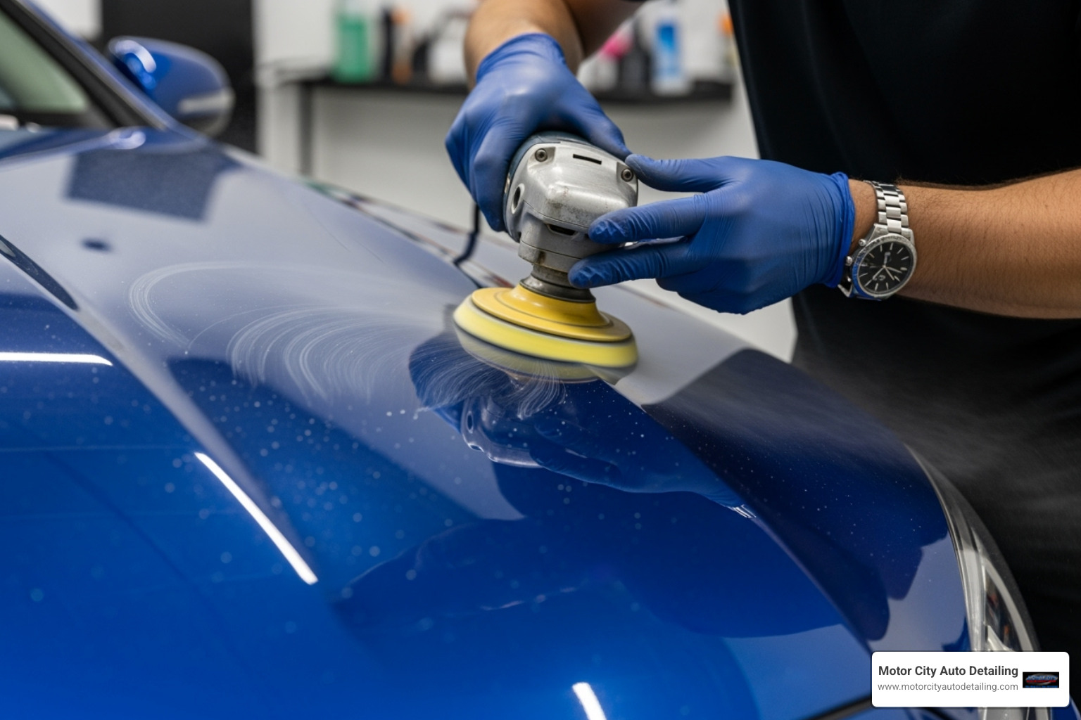 detailer performing paint correction - on site auto detailing detailer performing paint correction - on site auto detailing