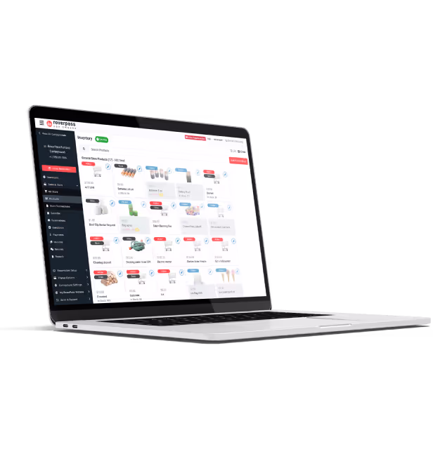 Laptop showing an example of an online store at campground built with RoverPass campground reservation software
