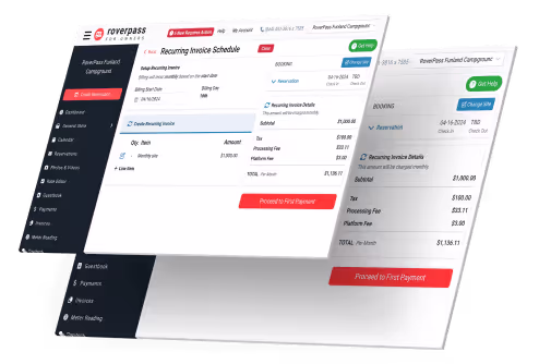 Interface showing a recurring invoice schedule for camping reservations