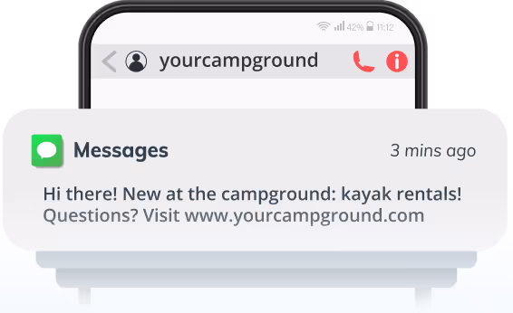 Phone displaying text messages from a campground sent using RoverPass Mass SMS
