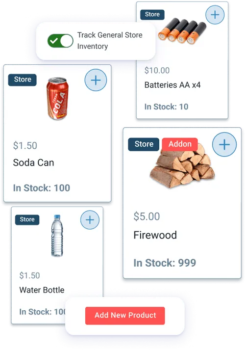 A collection of products on sale at a campground general store