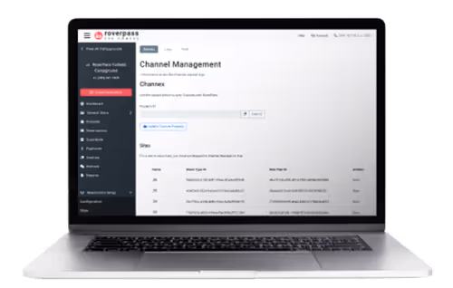 Desktop computer showing the RoverPass channel manager software