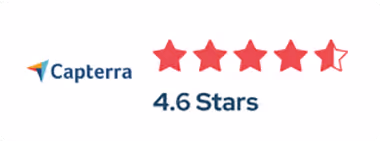 Capterra logo with star rating  showing a rating of 4.6 out of 5 stars for the app, indicating a positive user experience and satisfaction.