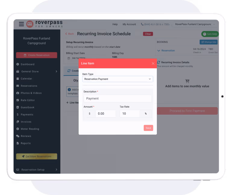A tablet showing someone paying for their campground reservation
