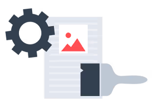 A page with a gears icon and paint brush representing custom branding