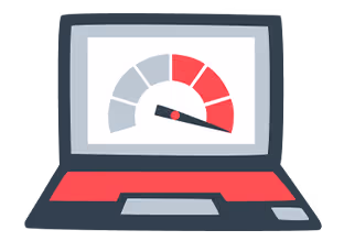 A laptop displaying a speedometer, symbolizing how fast it takes to build the waivers